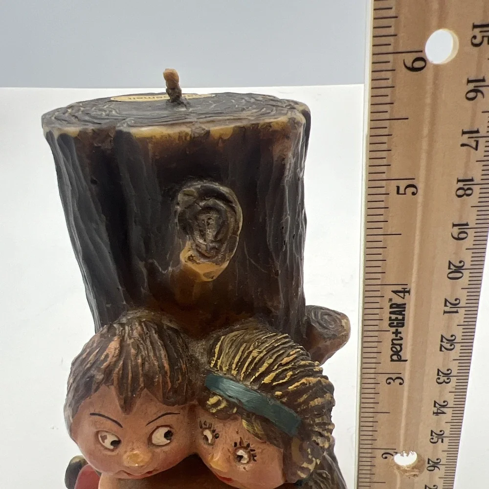 VTG Gunter Kerzen German Hand Carved Painted‎ Candle - Boy & Girl Reading Tree